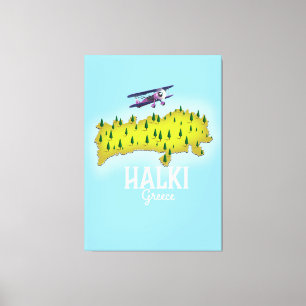 Lienzo Póster de viaje ilustrado del mapa de Halki Grecia