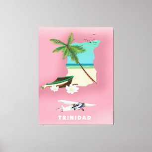 Lienzo Póster de viaje ilustrado del mapa de Trinidad.