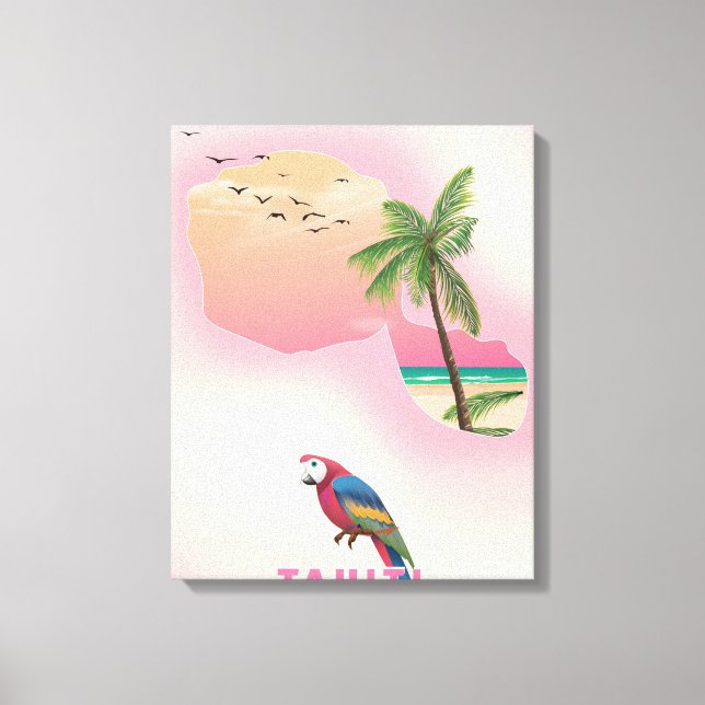 Lienzo Póster de viaje mapa ilustrado de Tahití (Anverso)