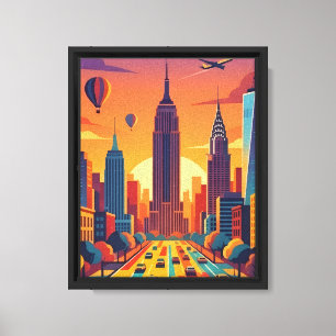 Lienzo Póster de viaje retro de la silueta de Nueva York