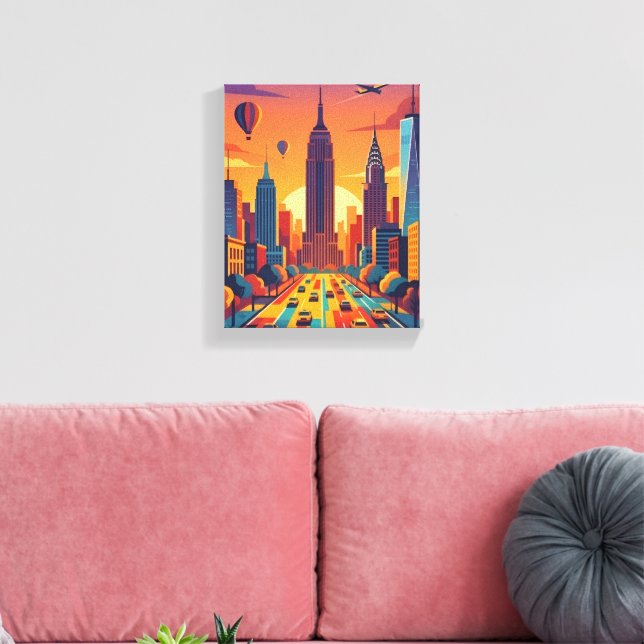 Lienzo Póster de viaje retro de la silueta de Nueva York  (Insitu (Sala de estar))
