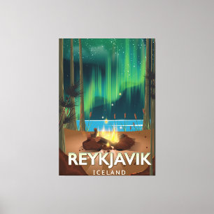 Lienzo Póster de viaje vintage de camping en Reikiavik