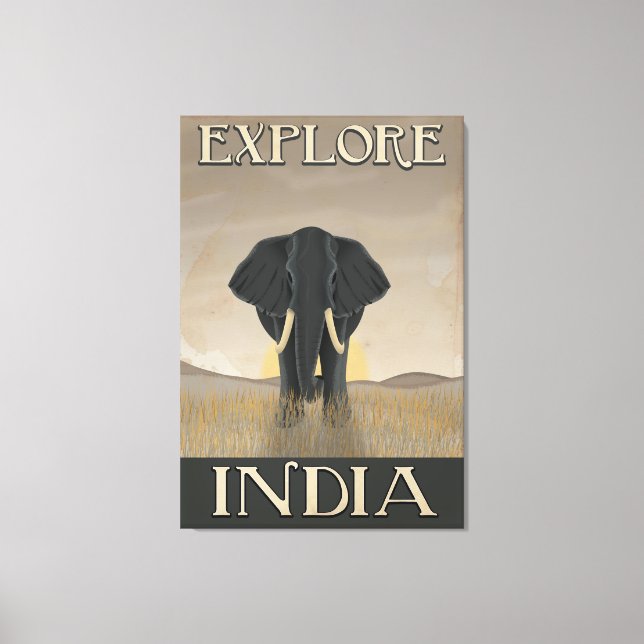 Lienzo Poster de viaje vintage de elefantes de la India (Anverso)