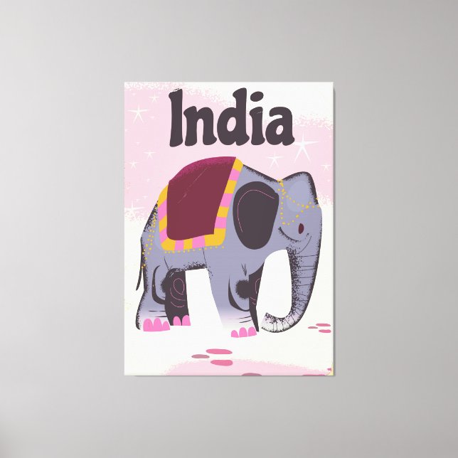Lienzo Poster de viaje vintage para elefantes indios. (Anverso)