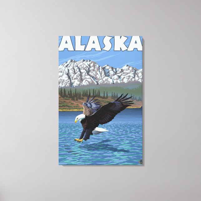 Lienzo Poster de viajes Alaska Bald Eagle Vintage (Anverso)