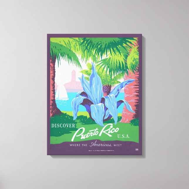 Lienzo Poster de viajes de época promocionando Puerto Ric (Anverso)