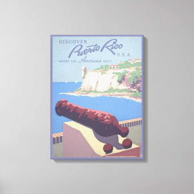 Lienzo Poster de viajes de época promocionando Puerto Ric (Anverso)