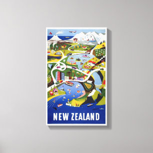 Lienzo Poster de Viajes de New Zealand Wellington Vintage