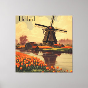 Lienzo Poster de Viajes Vintage de Holanda, tulipanes y m