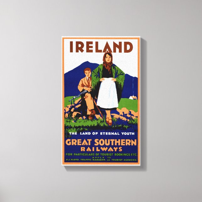 Lienzo Poster de Viajes Vintage Restaurado de Irlanda (Anverso)