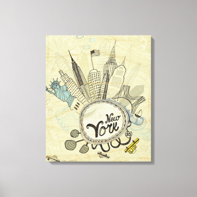 Lienzo Poster del Doodle de Nueva York (Anverso)