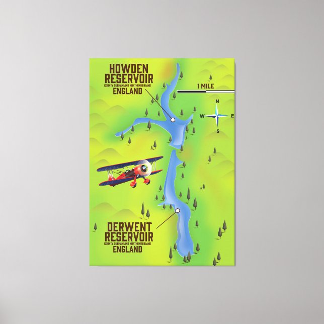 Lienzo Poster del mapa de embalses de Derwent & Howden (Anverso)
