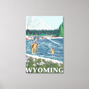 Lienzo Poster del viaje de FishermanWyomingVintage de la