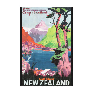 Lienzo Poster del viaje del vintage de Nueva Zelanda de