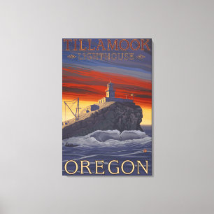 Lienzo Poster del viaje del vintage del faro de Tillamook