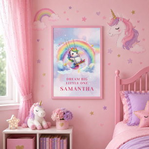 Lienzo Póster enmarcado de unicornio mágico pastel brilla