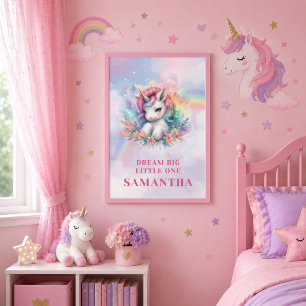 Lienzo Póster enmarcado de unicornio rosa púrpura colorid