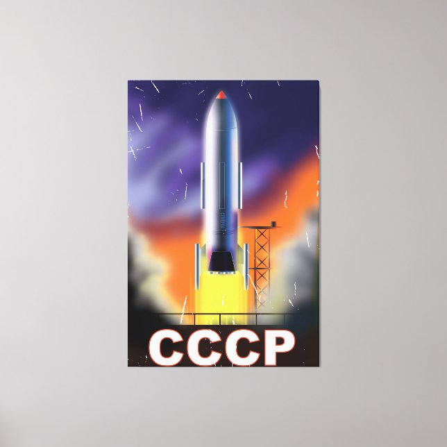 Lienzo Póster Retro Cohete Espacial Unión Soviética (Anverso)