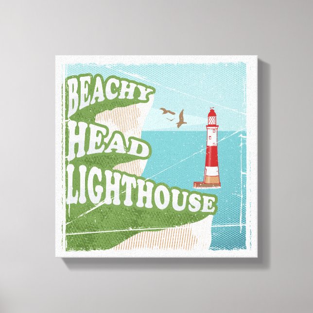 Lienzo Poster retro de faro de cabeza de playa (Anverso)