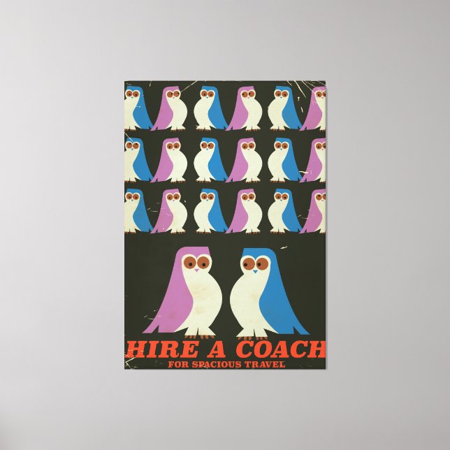 Lienzo Póster retro de viaje de búho de autocar (Anverso)