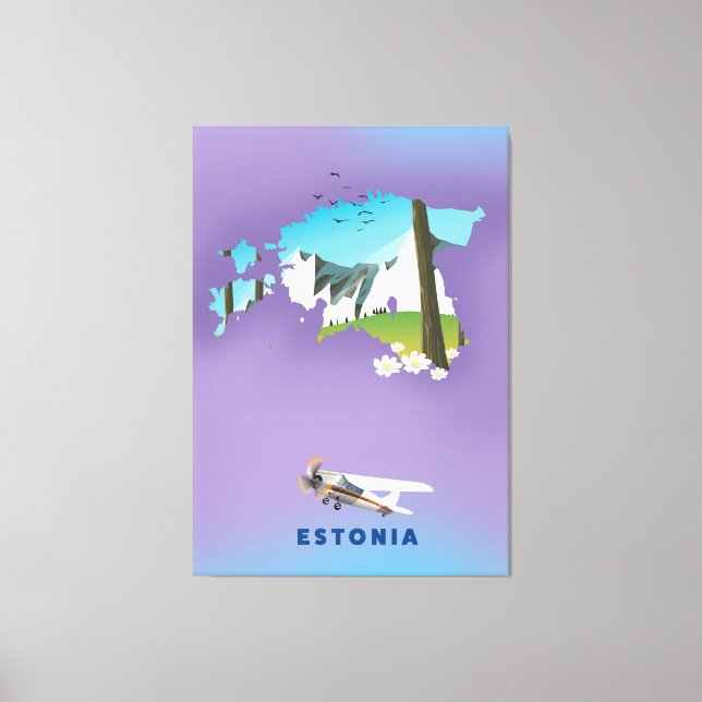 Lienzo Poster turístico de mapa ilustrado de Estonia (Anverso)