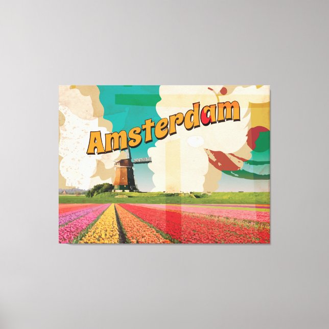 Lienzo Póster Vintage de Viaje a Amsterdam (Anverso)