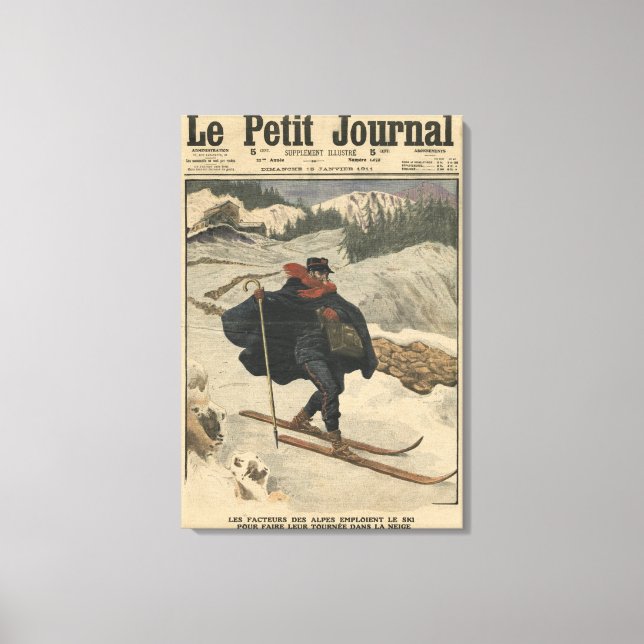 Lienzo Postmen alpino usando esquí (Anverso)