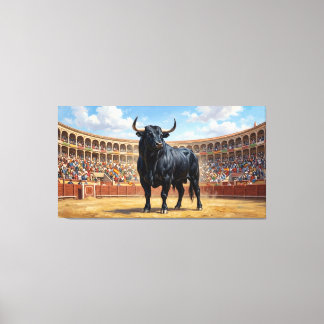 Lienzo Powerful Black Bull in Spanish Plaza de Toros