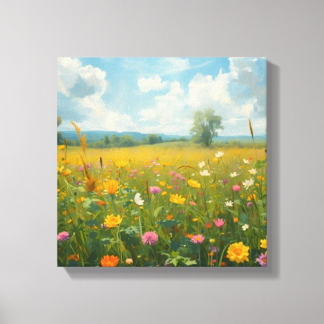 Lienzo Pradera de flores silvestres vibrantes al estilo d (Anverso)
