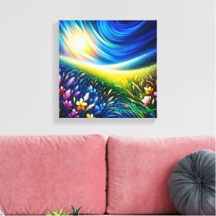 Lienzo Prado Celestial – Paisaje Onírico de Flores Silves