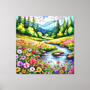 Lienzo Prado vibrante con flores silvestres en flor