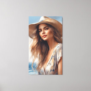 Lienzo Prairie chica en un gorra de vaqueros