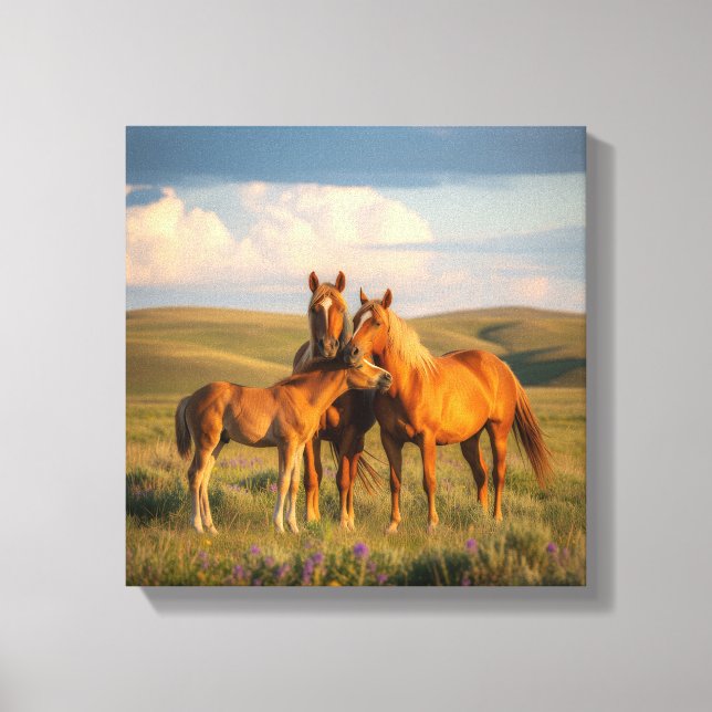 Lienzo Prairie Family – Horses & Foal at Sunset Wall Art (Anverso)
