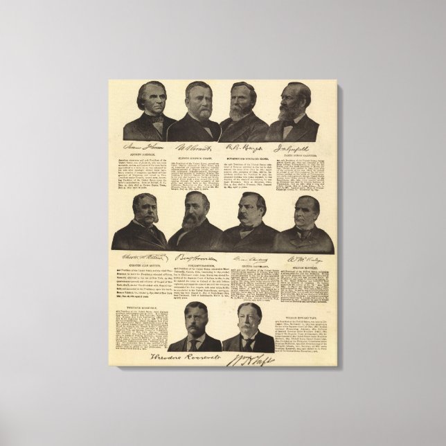 Lienzo Presidentes de EE.UU., autógrafos, biografías (Anverso)