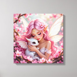 Lienzo Pretty Pink Elven Fairy & Dragon