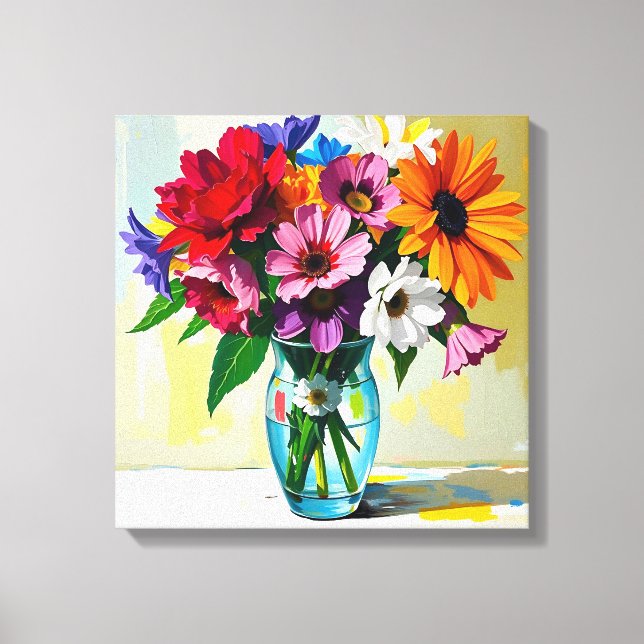 Lienzo Pretty Vase of Colorful Flowers (Anverso)