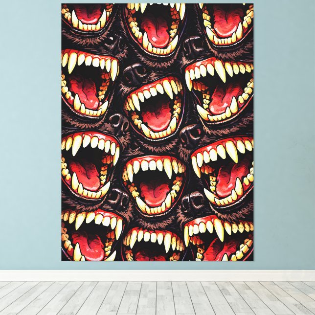 Lienzo Primal Wolf Pack Snarling Fangs Horror Pop Art (Insitu (piso de madera))