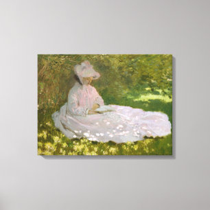 Lienzo Primavera Monet de la lectura de la mujer