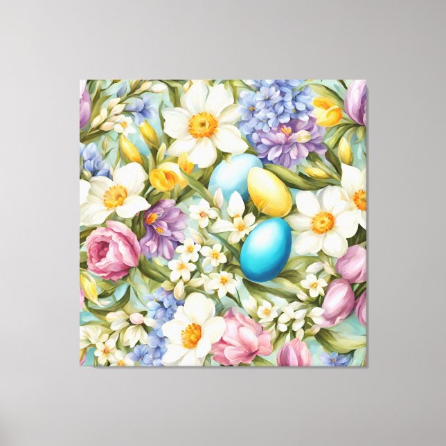 Lienzo Primavera. Narciso, jacintos, tulipanes, huevos de (Anverso)