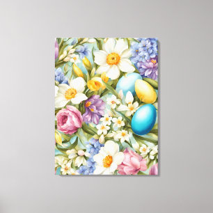 Lienzo Primavera. Narciso, jacintos, tulipanes, huevos de