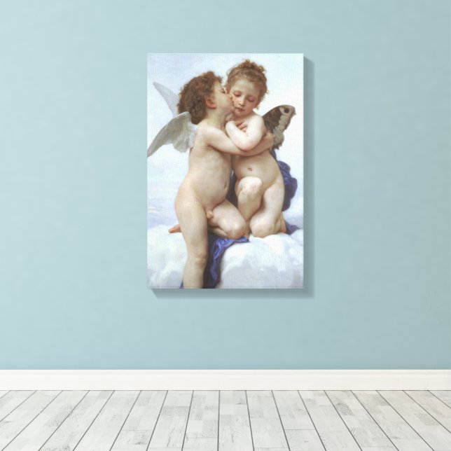 Lienzo Primer Beso de Bouguereau, Ángeles Victorianos Ant (Insitu (piso de madera))