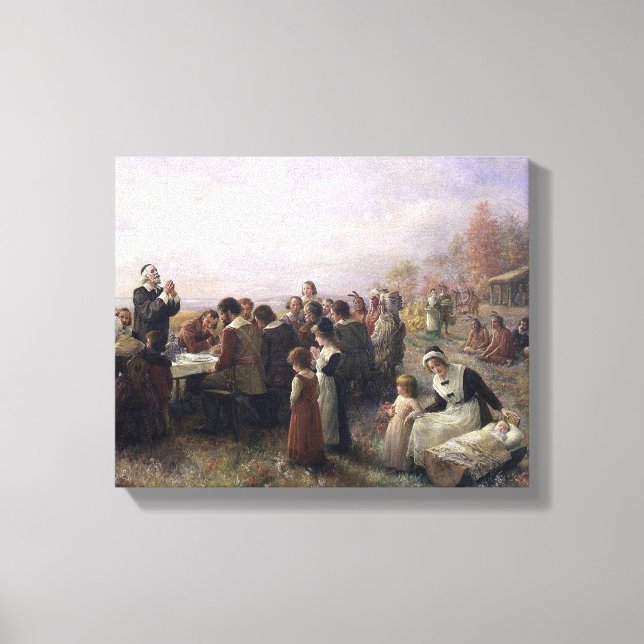 Lienzo Primer Día de Acción de Gracias en Plymouth por Br (Anverso)