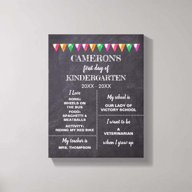 Lienzo Primer día de Kindergarten Chalkboard sobre mi fir (Anverso)