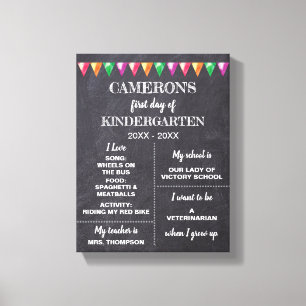 Lienzo Primer día de Kindergarten Chalkboard sobre mi fir