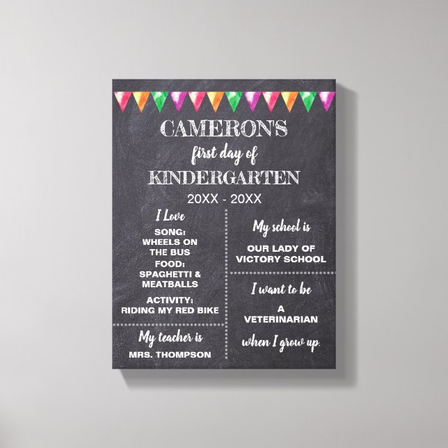 Lienzo Primer día de Kindergarten Chalkboard sobre mi fir (Anverso)