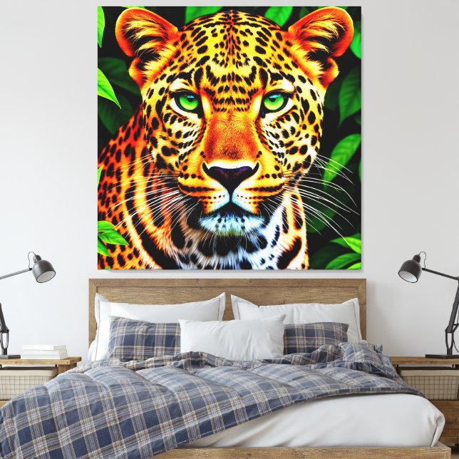 Lienzo Primer plano de la cara de un jaguar leopardo con  (Insitu(Dormitorio))