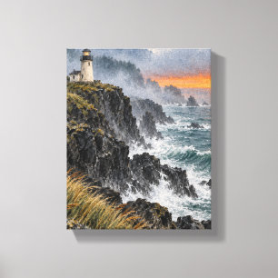 Lienzo Primera Luz en el Faro de Basalto - Costa Lan
