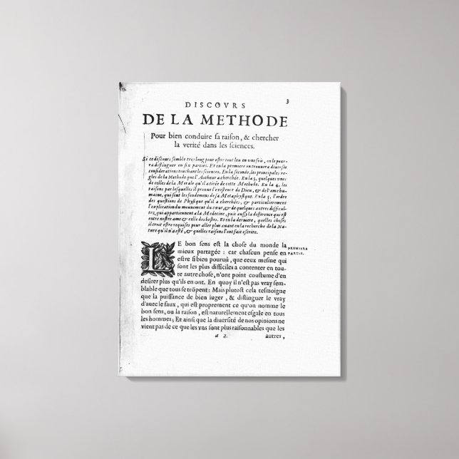 Lienzo Primera página de 'Discours de la Methode' de Rene (Anverso)