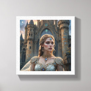 Lienzo Princesa de fantasía con collar de joyas azules en