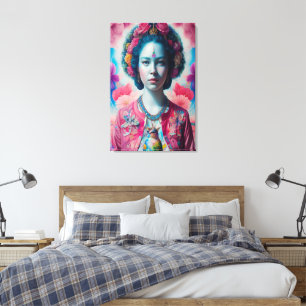 Lienzo Princesa de flor azul con chaqueta rosa
